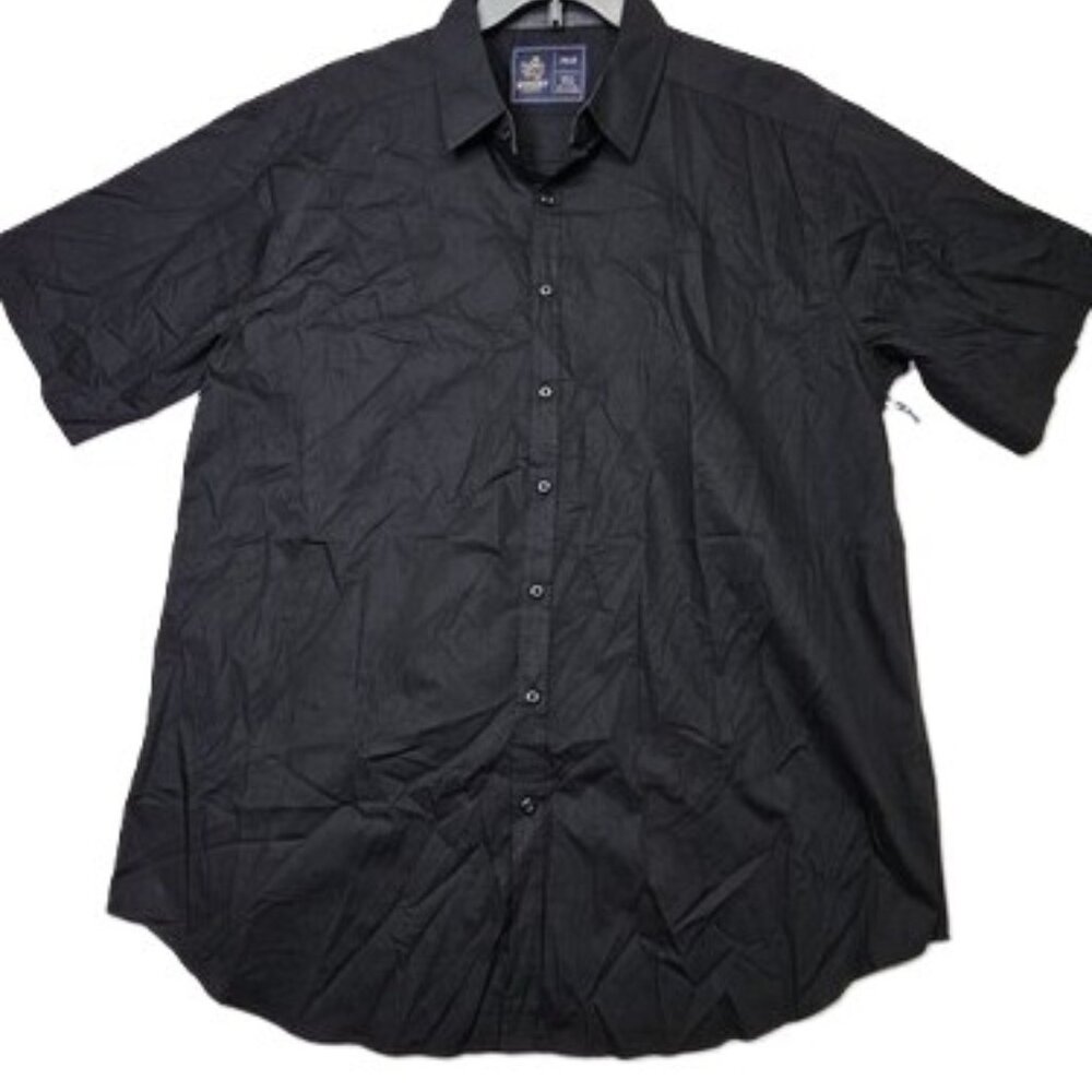 Rugby University Men's Black & white Button Shirt Short Sleeve 2XLB Big Casual